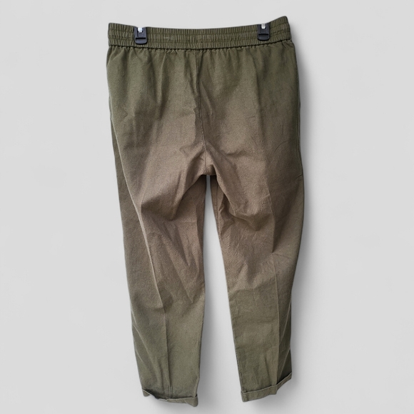 J Crew Linen Blend Cuffed Hem Pants Drawstring Elastic Wasit Green Womens 8 - Picture 2 of 7